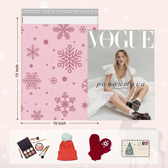 Metronic Christmas Poly Mailers 10x13" 100 Pack Shipping Bags for Clothes,Self Adhesive Shipping Envelopes for Small Business,Waterproof Mailers Poly Bags for Shipping,Packaging Mailing Bags Snowflake