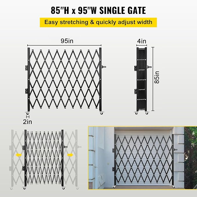 VEVOR Folding Door Scissor Gate - Steel Accordion 87" H x 94" W, 360 Rolling Barricade,Padlock