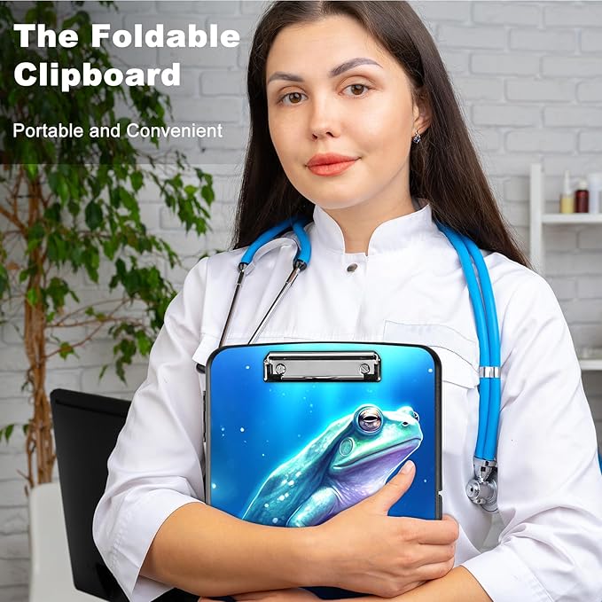 Clipboard with Storage,Heavy Duty Plastic Storage Clipboard with Low Profile Clip,Teacher Must Haves,Office Supplies,Frog in a Lake