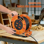 Extension Cord Storage Reel with 4-Grounded Outlet & 2 USB Port, 15A Circuit Breaker, Heavy Duty Open Cord Reel for 12/3,14/3 Gauge Power Cord, Hand Wind Retractable,ETL Listed Orange G85CR06