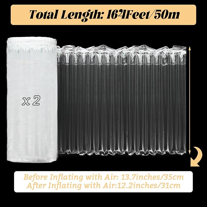 2PCS 13.7 Inch x 164 Feet Bubble Cushioning Wrap Roll, Large Bubble Air Bubbles for Packaging Moving Shipping Delivering with Free Pump, Inflatable Air Column Bubble Bag Wine Bottle Protector