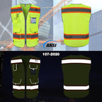 TCCFCCT High Visibility Vest 9 Pockets Hi Vis Reflective Safety Vest for Men Women, Surveyor Work Vest with Fluorescent Orange Extend Edge, Durable, Breathable, Meets ANSI/ISEA, (DB-Yellow, Small)
