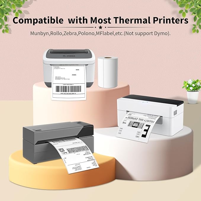 FungLam 6 Rolls 4"x6" Thermal Shipping Labels, 250 Labels/1 Roll, 1" Core, Perforated, Address Mailing Shipping Labels Compatible with JADENS,Rollo, Zebra,iDPRT.