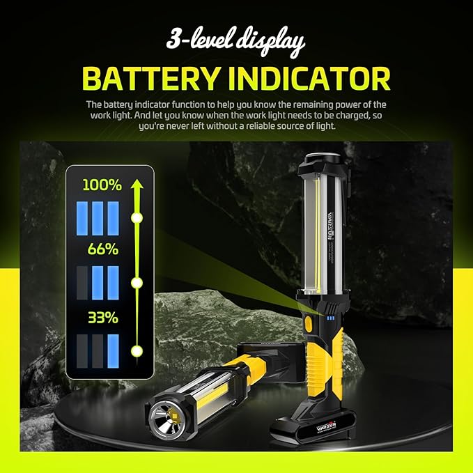 WARSUN 2PC Rechargeable 1500LM COB LED Work Light-Magnetic Hands-Free Trouble Light with Hook, IPX4 Waterproof for Garage Repair, Stocking Stuffers Mens Gifts-Emergency Light Tool for Men (Yellow)