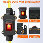 Heavy Duty Extension Cord with On/Off Switch, Outdoor Waterproof Inline Power Switch (Hook Mount, LED Indicator), All-UL Listed (Plug/Switch/Cable), 14/3 AWG STJW, 125V/15A/1875W, 3-Pronged, 3FT