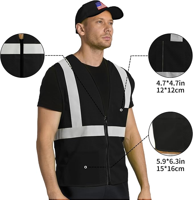 AYKRM 2 Pockets Reflective Safety Vest High Visibility Class II Mesh Vest for Women & Men Meets ANSI Standards
