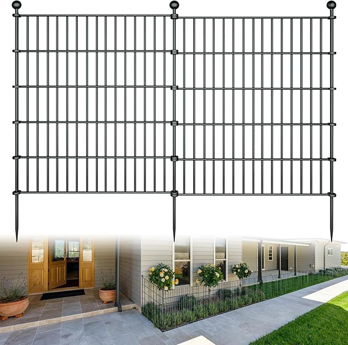 10 Panels Garden Fence Dog Fence Outdoor for Yard,32in H x 23.6ft L Rustproof Metal Fencing with Ground Stakes|No Dig Temporary Animal Proof Containment for Pets/Rabbits|Durable Patio Security Panels