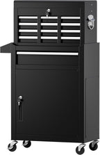 Greenvelly Tool Chest, 5-Drawer Rolling Tool Chest with Hooks and Lockable Wheels,Metal Storage Detachable Top Tool Box with Lockable Wheels for Garage,Workshop,Art Studio(Black)