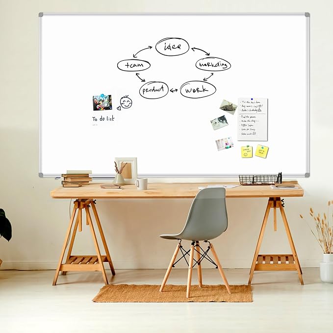 JILoffice Large Magnetic White Board, Dry Erase Board 96 x 48 Inch, Silver Aluminum Frame Wall Mounted Board for Office Home and School