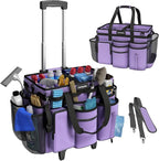 Rolling Cleaning Caddy Bag with Detachable Trolley, Cleaning Supplies Organizer Cart on Wheels, Cleaning Supply Caddy for Housekeepers, Large Professional Detailing Bag Tote for Home, Car (Purple)