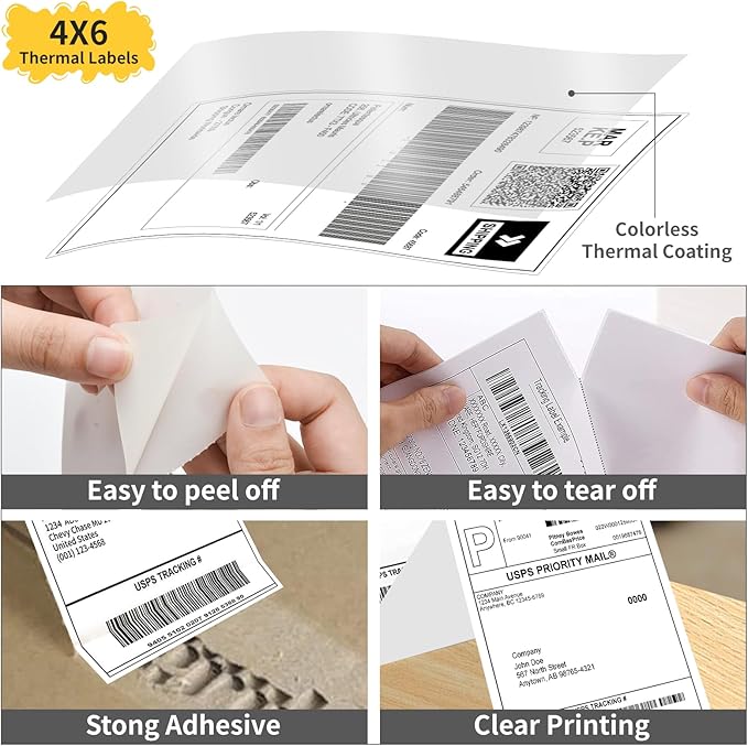 4 x 6 Inches Thermal Labels Fanfold Direct with Perforations for Thermal Printer, Permanent Adhesive Smoothly Printing Compatible Zebra/Rollo Thermal Label Printer (1000 Sheets)