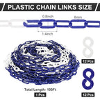 PATIKIL Plastic Chain Links, 100 Foot Safety Barrier Chain Blue/White for Crowd Control, Queue Line, Parking, Fence, Gate, Concert, Construction Site and Decoration