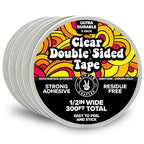 Clear Double-Sided Tape for Crafts, 1/2 Inch Wide Heavy-Duty Adhesive, Strong Sticky Thin Mounting Tape for Posters, Carpets, and Wall-Safe Use, 5 Rolls, 60ft Each, 300ft Total
