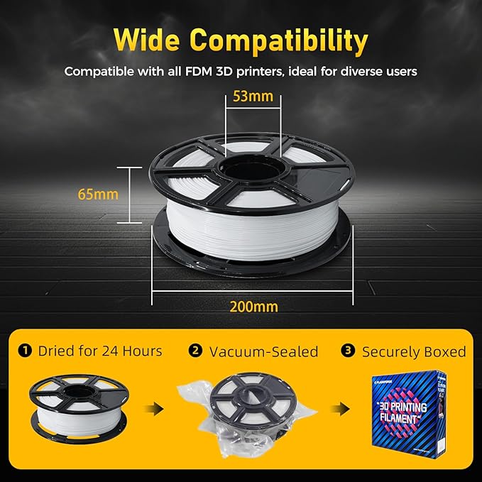 FLASHFORGE Rapid PETG Filament 1.75mm White, Max 600mm/s High Speed Printing, 3D Printer Filament 1kg Spool, Dimensional Accuracy +/- 0.02mm, Fits Most 3D Printers