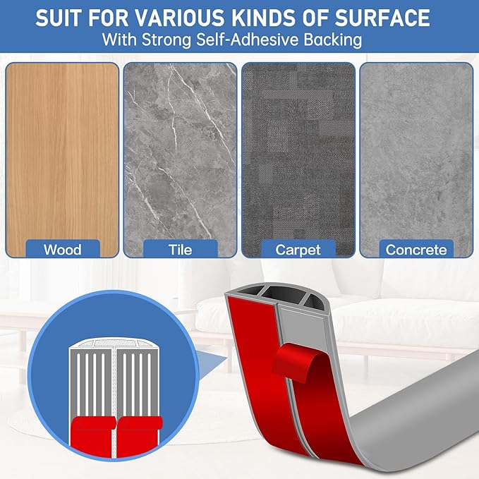 Floor Cord Cover Self Adhesive Cord Hider Floor Extension Cord Covers for Floor Power Cord Protector Cable Management Prevent Cable Trips Cable Cavity 0.47" W x 0.27" H (Grey, 10Ft)