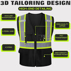 Safety Vest Customize Logo with 5 Pockets & Zipper Reflective High Visibility Vest Class 2 Outdoor Workwear