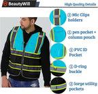 BeautyWill Custom Mesh Safety Vest Customized Logo Class2 High Visibility Reflective Vest with Pockets Construction workwear（Blue Black，3XL ）
