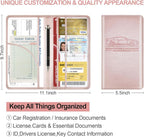 PLOJOP Car Registration and Insurance Card Holder, Leather Vehicle Insurance Card Holder Glove Box Compartment Organizer, Car Wallet Case for License Cards, ID Card, Business Card (Rose gold, L)