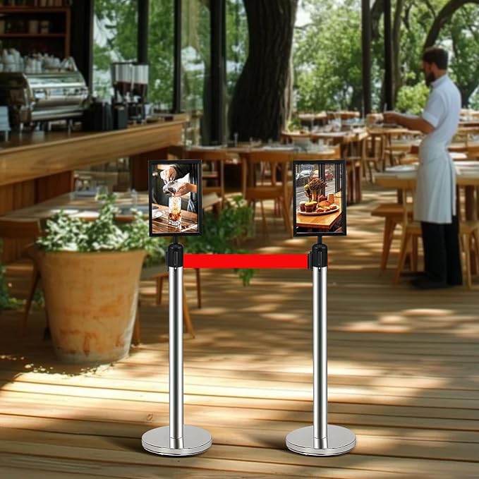 VICASKY Stanchion Sign Holder Queue Barrier Crowd Control Barriers Retractable Rope Supermarket Entrance Security Tape Belt Steel Ropes Heavy Duty Stanchions Holder Stainless Frame Stand