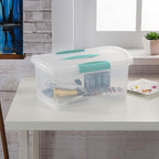Sterilite Medium Nesting ShowOffs, Stackable Small Storage Bin with Latching Lid and Handle, Plastic Container to Organize Home, Clear, 12-Pack
