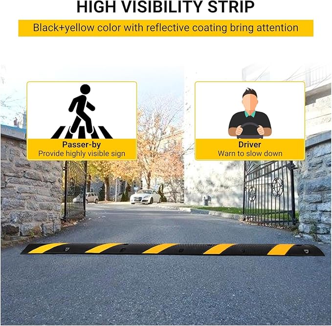 6 FT Heavy Duty Rubber Speed Bump 6-Pack, Driveway Cable Protector Ramp with Installation Bolts for Parking Lots, Garage & Gravel Roads