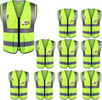 zojo High Visibility Safety Vests With Pockets, for Outdoor Works, Cycling, Jogging, Walking,Sports - Fits for Men and Women (Pack of 10, XXL-Neon Yellow)