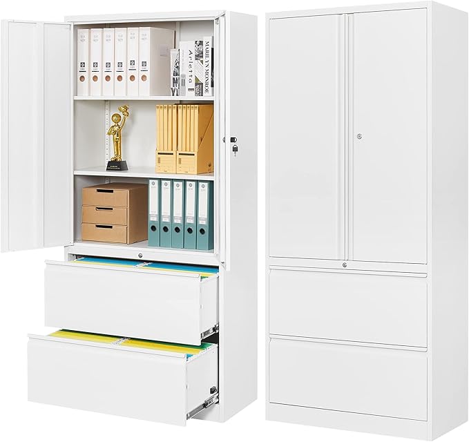 STANI 2 Drawer Lateral File Cabinet, Metal Storage with Drawers, Locking File Cabinet with Shelves, Metal Storage Cabinets for Letter/Legal/F4/A4 Size Files