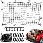 Truck Bed Cargo Net - 4' x 6' Stretches to 8' x 12', Heavy Duty Pickup Truck Bed Cargo Netting, Latex Bungee Net Mesh with Storage Bag, 12 Metal Carabiners, 12 ABS Hooks for SUV, Trailer, Roof Rack