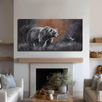 ZHENGYIN Black and White Bear Wall Art,Large Grizzly Wildlife Canvas Print, Bird Accent, Rustic Western Wall Decor for Living Room Office, Above Sofa, 24x48 Inch