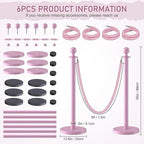 kaiyomi 6Pcs Stanchions with Pink Velvet Ropes Set, 5 Feet Velvet Ropes and Posts Poles for Red Carpet Party Decoration and 360° Photo Booth (Pink)