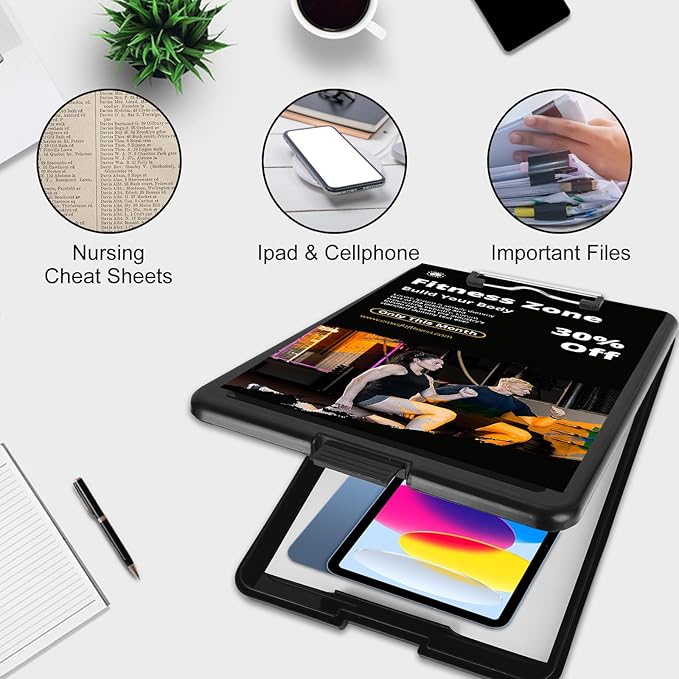 6PCS Black Clipboard with Storage, 8.5x11 Plastic Clip Boards with Storage Nursing Clipboard Case with Pen Holder Low Profile Clip Clipboards Binder Folder for Teachers Work School Office