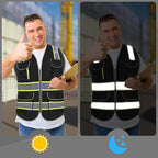 High Visibility Safety Vest - Reflective Breathable Mesh with 9 Pockets, Front Zipper for Men & Women - Meets ANSI/ISEA Standards