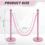 Ferraycle 4 Pcs Stainless Steel Stanchions Post Queue 38 Inch, 5 ft Velvet Carpet Ropes and Pole, Control Barriers for Wedding Birthday Party Decoration Sand Injection Hollow Base Set (Glitter Pink)