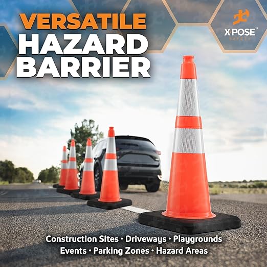 Xpose Safety 36 Inch Orange Slim Line Traffic Cones Heavy Duty 12lb 6" & 4" Collar - Bulk Full Pallet 234 Pack - Multipurpose PVC Plastic Safety Cone Parking, Caution & Construction - DOT Approved