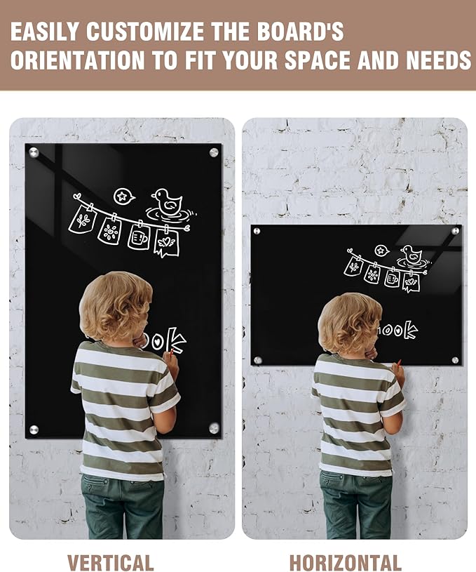 Mifuro Magnetic Glass Whiteboard，36"x24" Wall Mounted Frameless Dry Erase Board for Office, Home & School Black