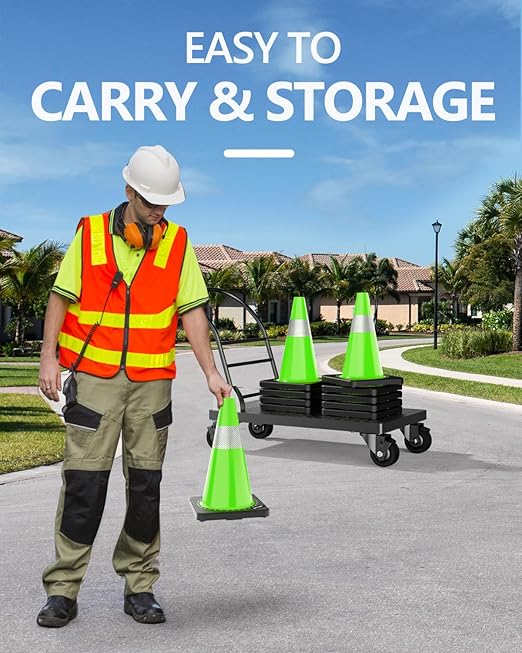 (4 Pack) BATTIFE Traffic Cones 18 Inch with Black Weighted Base, PVC Green Cone for Traffic Control,Construction Events, Driveway Road Parking Lot
