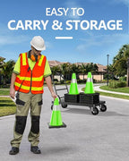 (4 Pack) BATTIFE Traffic Cones 18 Inch with Black Weighted Base, PVC Green Cone for Traffic Control,Construction Events, Driveway Road Parking Lot