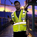 High Visibility Mesh Safety Vest with Dual Tone Reflective Strips, 8 Pocket and Zipper ANSI/ISEA Standards, Safety Vest For Men & Women (Yellow, L)