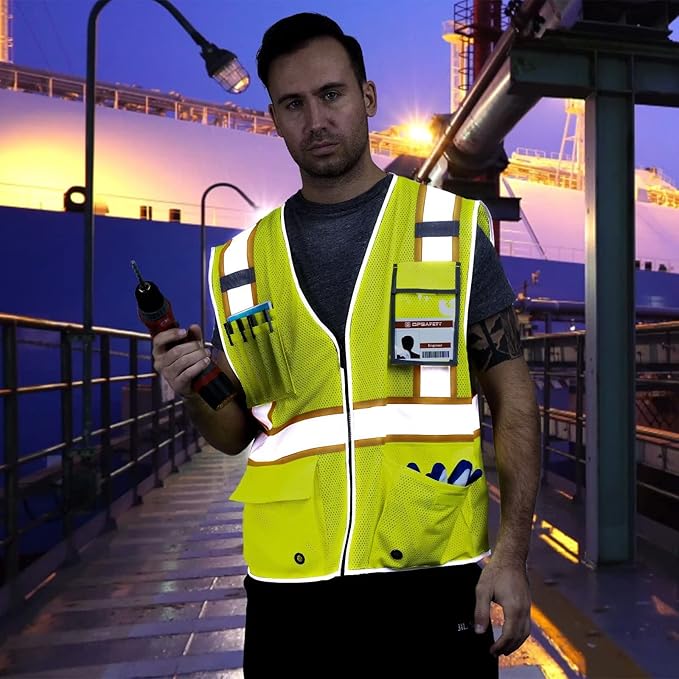 High Visibility Mesh Safety Vest with Dual Tone Reflective Strips, 8 Pocket and Zipper ANSI/ISEA Standards, Safety Vest For Men & Women (Yellow, L)