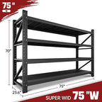 9000LBS Storage Shelves, 75" W Garage Shelving Heavy Duty Metal Adjustable Garage Shelves, Shelving Units Industrial Shelving for Warehouse, 75" W x 24" D x 70" H, Black