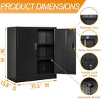 BESFUR Metal Storage Cabinet 36" H, Black Metal Cabinet with 2 Lockable Doors and 2 Adjustable Shelves, Garage Storage Cabinet for Home Office, Garage, School, Apartment, Warehouse