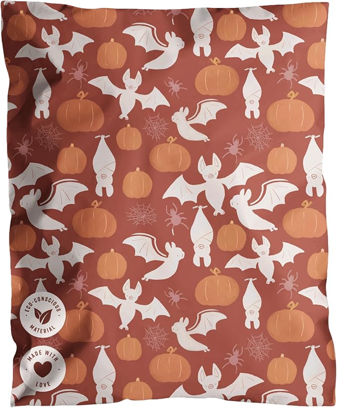 Impack Biodegradable Mailers - Flat Shipping Bags, Waterproof-Printed Mailing Bags-Thick Mailing Envelope for Accessories & Clothing, Self Sealing Envelope (Halloween Bats 25pack, 10x13 Inch)