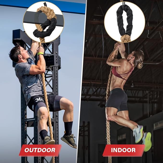 Climbing Rope Gym Workout - 10FT 15FT 20FT 25FT 30FT 35FT Heavy Duty Jute Thick Ropes for Adults Strength Training Outdoor Tree Swing Indoor Home Fitness Exercise - 1.5 Inch