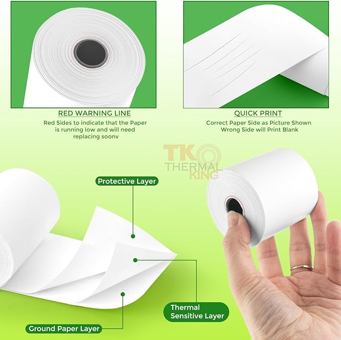 (12 Rolls) 2 1/4" x 150' Thermal Paper, Adding Machine/Calculator POS Receipt paper for Cash Registers