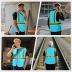 Safety Vest Customize Logo with 5 Pockets & Zipper Reflective High Visibility Vest Class 2 Outdoor Workwear