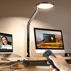 Desk Lamps for Home Office, Eye-Caring Led Desk Light with Clamp, Dimmable Zoom Lighting with 3 Colors & 10 Brightness, Computer Ring Lights for Video Calls,Conference Meeting, Reading, CRI>95