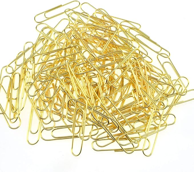 HAHIYO Paper Clips Sturdy 1.3 inches Length 180 Pack Paperclips Heavy Duty Tight Grip Rust Proof Reusable Metal Bright Gold for Home Office School