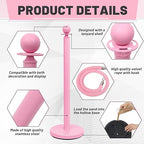Ferraycle 4 Pcs Stainless Steel Stanchions Post Queue 38 Inch, 5 ft Velvet Rope Carpet Ropes and Pole, Control Barriers for Wedding Birthday Party Decoration Sand Injection Hollow Base Set (Pink)