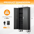 INTERGREAT Metal Storage Cabinet with Wheels, 72" Lockable Mobile Cabinets with Adjustable Shelves, Large Capacity Rolling Tall Cabinet with Casters for Home Office, Kitchen, Garage, School(Black)