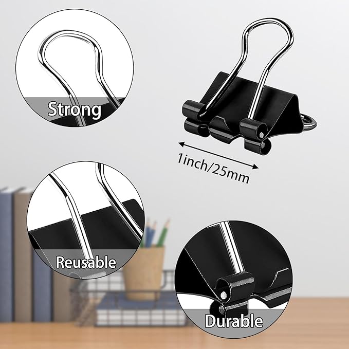 SANNIX 42 PCS Binder Clips, 1 inch 25mm Binder Clips Black Paper Clamps Medium Size for Office Home School